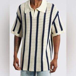 NWT DIET STARTS MONDAY Stripe Open Knit Polo Sweater/
Shirt 100%Cotton